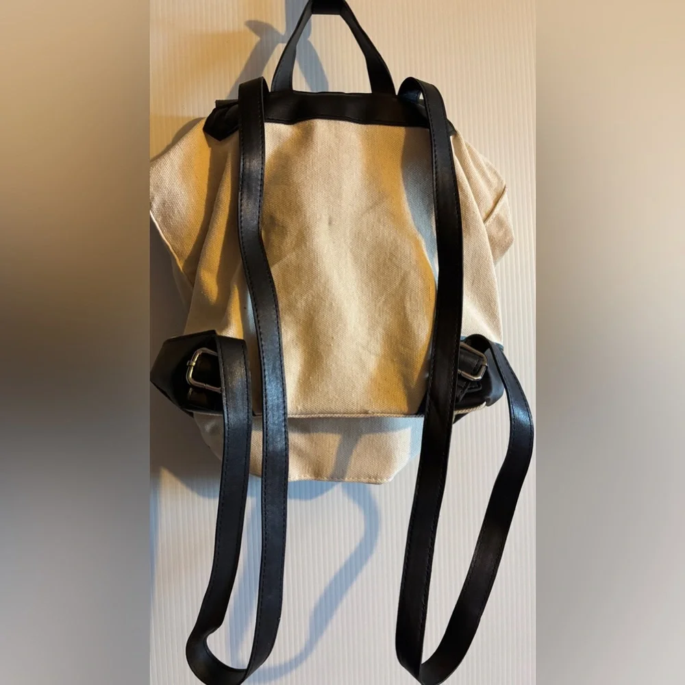 Deux Lux Vegan Leather & Canvas Colorblock Backpack Black Cream Minimalist